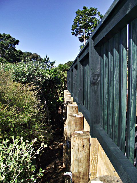 Finished retaining wall with painted safety rail in Auckland Auckland-Retaining-Walls
